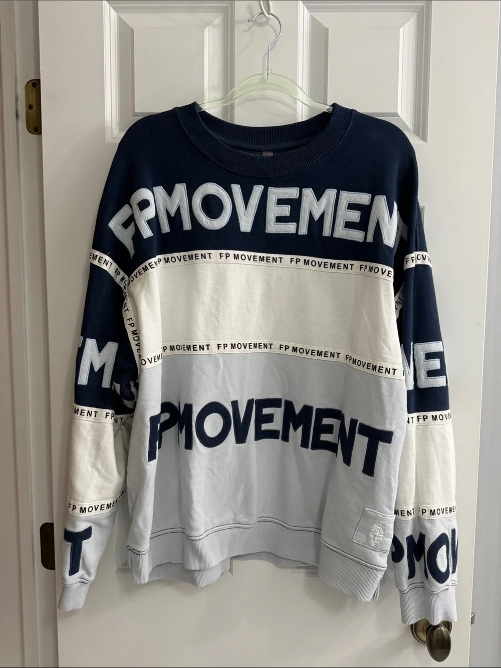 Free People FP Movement Navy and White Block Crewneck